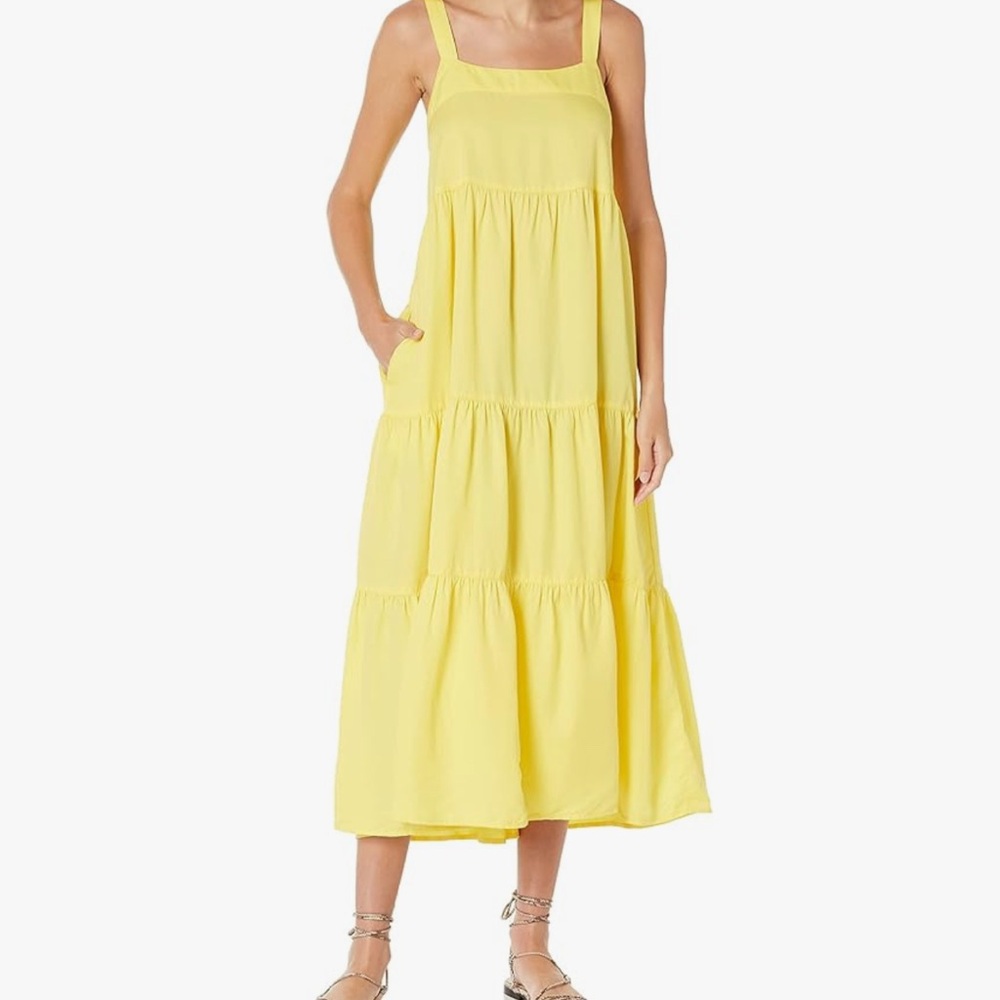Sunny Yellow Tiered Midi Dress